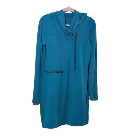 Athleta Teal Blue Hooded Athletic Dress, Top - Picture 6 of 8